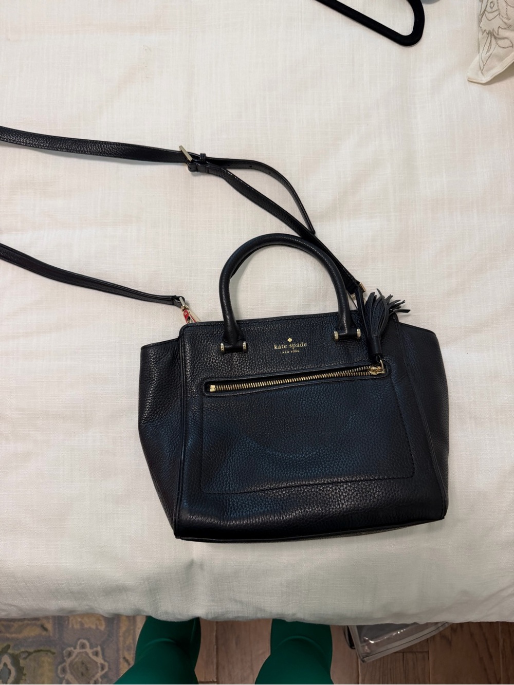 kate spade Black Pebbled Leather Satchel with Tassel